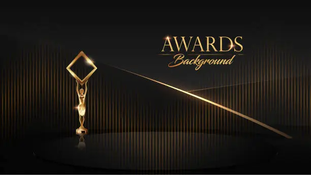 Vector illustration of Award Background the nomination ceremony luxury black background with golden Straight Lines . Luxury Background. Modern Award Template.