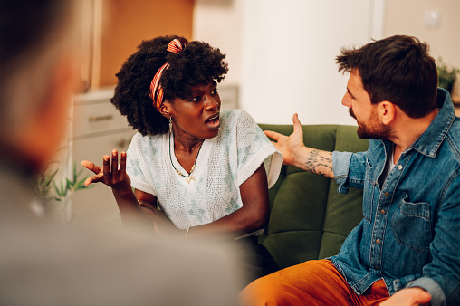 istock Diverse couple on a therapy session in a psychologist office 1468670880