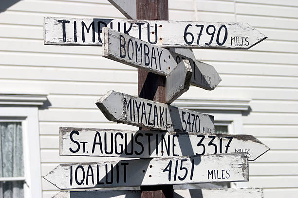 Old blank wooden two directional sign standing in forest.