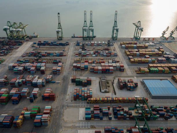 istock Aerial view of container storage terminal 1468675814