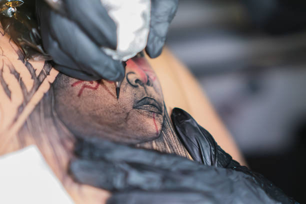 istock Close up tattoo, whip shading technique, left location, tattoo art 1468675970