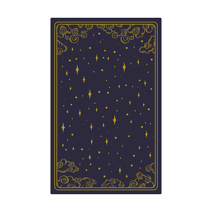 Tarot aesthetic golden card. Decorative tarot design for oracle card covers. Vector illustration isolated in blue background