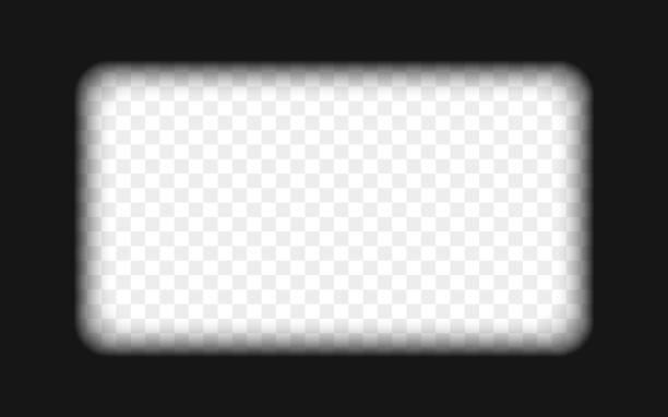 Cinematic frame template on transparent background. 16 on 9 widescreen aspect ratio. Film strip part. Movie technology concept. Vector realistic illustration Cinematic frame template on transparent background. 16 on 9 widescreen aspect ratio. Film strip part. Movie technology concept. Vector realistic illustration. film camera overlay stock illustrations