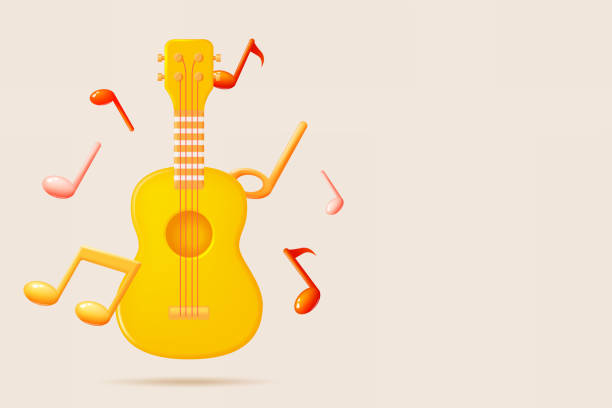 istock Guitar or Ukulele with Music notes, song, melody or tune 3d realistic vector 1468677561