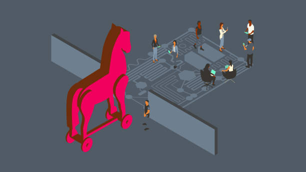 Trojan horse technology vector art illustration