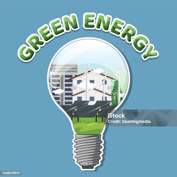 Clean Energy Text Green Energy Text With Lightbulb Banner Template Stock Illustration ...