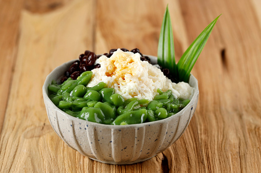 Malaysian Dessert : A Bowl of Cendol with Shredded Ice and Red Bean, Malay Popular Dessert, also Popular in Indonesia and Singapore