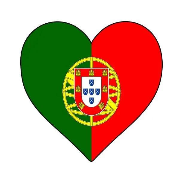Vector illustration of Portugal Heart Shape Flag. Love Portugal. Visit Portugal. Southern Europe. Europe. European Union. Vector Illustration Graphic Design.