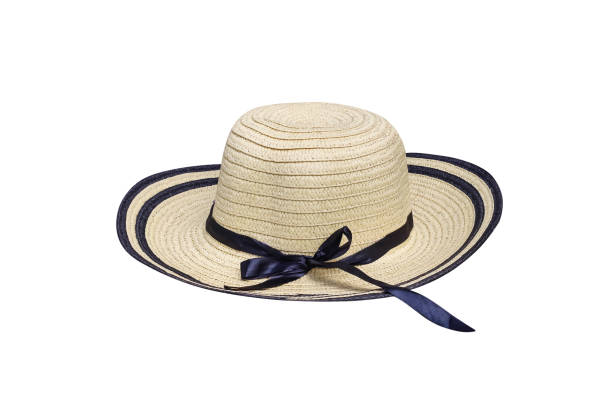 istock Single straw woman hat with weaving pattern decorative with black fabric isolated on white background , clipping path 1468684973