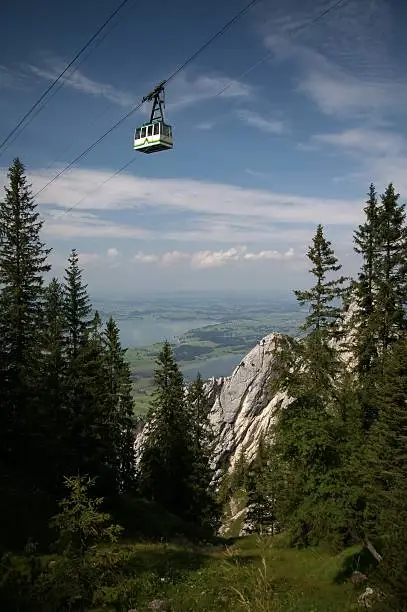 Cable-car moving up the mountain (Tegelberg, Germany)