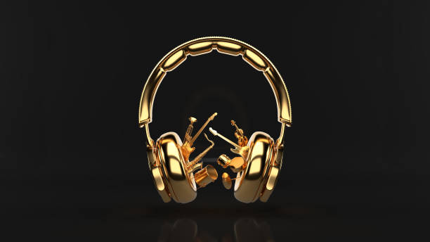 istock headphone with the musical instrument with gold color 3d render 1468688446