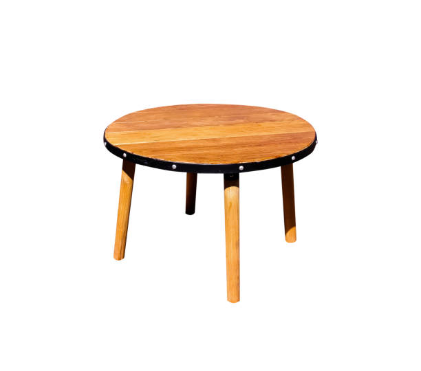 istock Modern wood coffee tables in round short shapes patterns isolated on white background, clipping path 1468690326