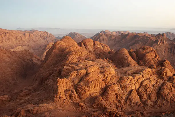 Panorama rocks of Mount Sinai in early morning.