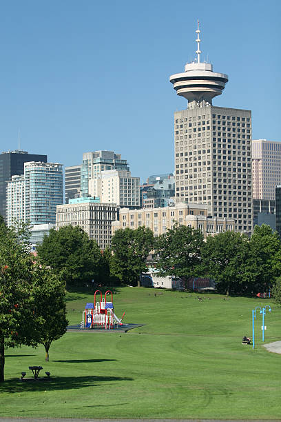 Urban Perspective Vancouver's urban core with a park in the foreground. east vancouver stock pictures, royalty-free photos & images