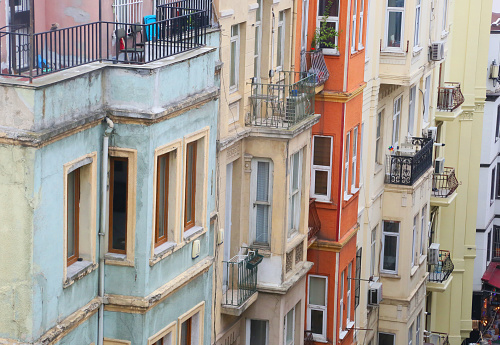 The buildings of the historical Galata District in Istanbul, Turkey.