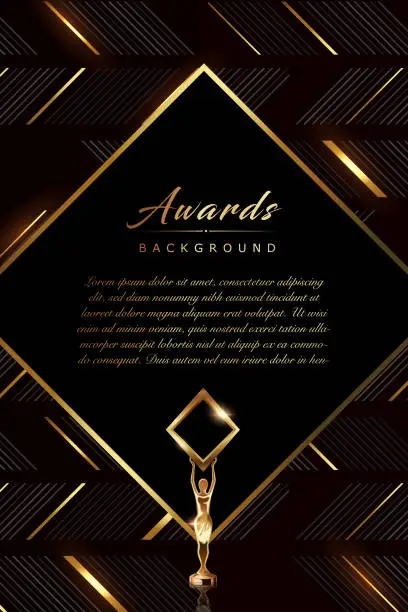 Vector illustration of Black Golden Cross Lines Pattern Seamless Award Background. Rich Premium Luxury Background. Modern Abstract Design Template.  Event Stage Backdrop. Invitation Card for Wedding And Engagement.