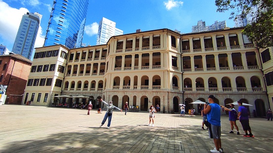 Central, Hong Kong. December 2022 : View of the old building in Tai Kwun or the former Central Police Station building in Central, Hong Kong