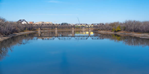 Railway bridge over a rivewr in Winnipeg manitoba