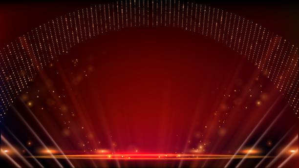 Red Maroon Golden lights rays Stage Royal Awards Graphics Background. Stage show Platform Elegant Shine Modern Template. Rich Luxury Premium Corporate Template. Event Night Certificate Banner Design