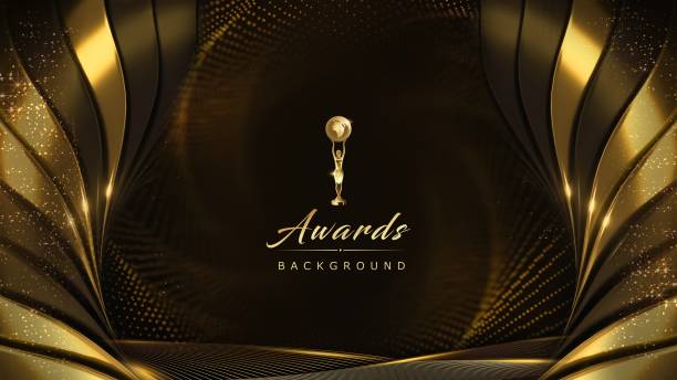Golden Flowing Award Background. Jubilee Night Decorative Invitation. Stage Graphics. Wedding Entertainment Hollywood Bollywood Night. Elegant Luxury. Lights Elegant Shine Modern Template Certificate