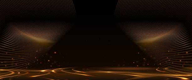 istock Black Blank Flowing Lines Award Background. Platform Stage Floor Luxury Background. Modern Abstract Design Template. LED Visual Motion Graphics. Wedding Invitation Poster. Certificate Design. 1468706253