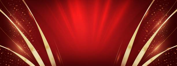 istock Red Maroon Golden Curtain Stage Award Background. Modern Abstract Design Template. LED Visual Motion Graphics. Wedding Marriage Invitation Poster. Side Corner Wave Frame Flowing Element Graphics. 1468706267