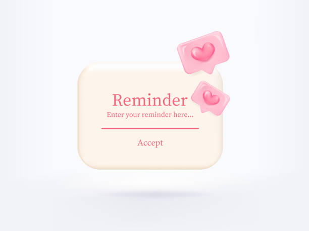 3D reminder notifications page with floating elements. Alert for business planning ,events, reminder and timetable in background. 3d vector heart render on calendar. vector art illustration