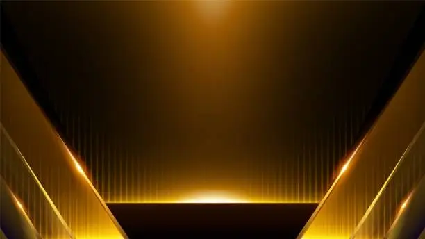 Photo of Black and Gold Award Background. Luxury Background. Modern Abstract Template. Side Corner threads background. Triangle golden line luxury background. Birthday vector illustration template.