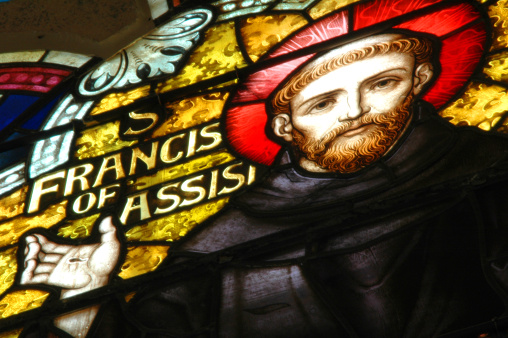 This is a photo of a stained glass portrait of St. Francis.