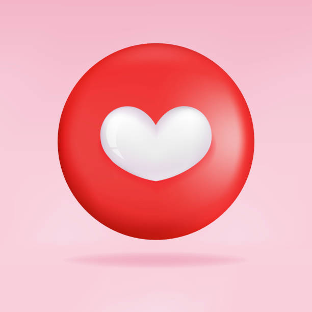Red button love with heart icon symbol and social media communication sign icon on website. 3D technology icon vector design. 3D rendering. vector art illustration