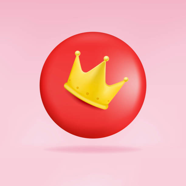Red button best with crown icon symbol and social media communication sign icon on website. 3D technology icon vector design. 3D rendering. vector art illustration