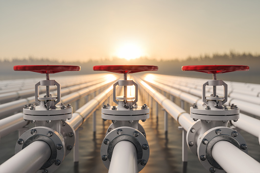 Oil Or Gas Transportation With Gas Or Pipe Line Valves On Water
