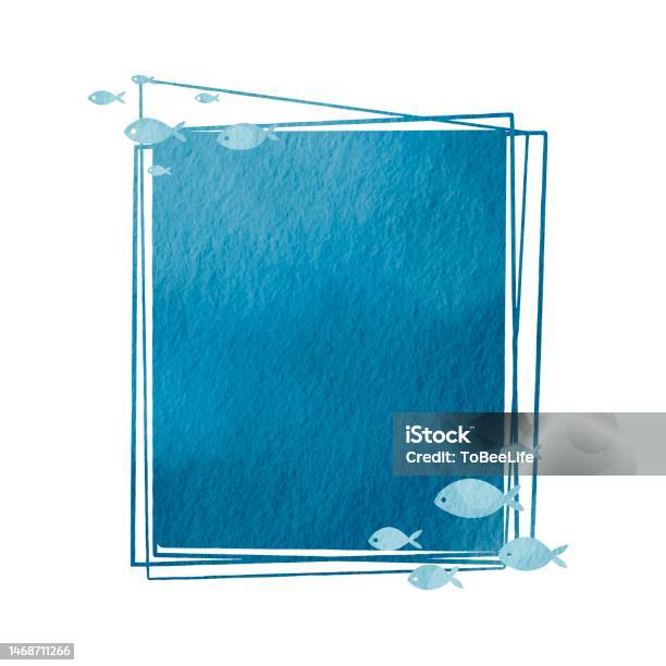 Fish Square Border Frame Abstract Ocean Blue Square Frame With Fish Watercolor Illustration For ...