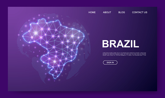 Brazil 3d low poly website template. Brazil map design illustration concept. Polygonal Country map symbol for website design, digital technology concept.