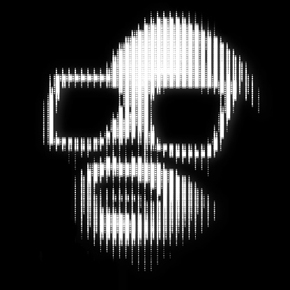 Abstract woman with glasses portrait illustration in halftone black and white television screen pixels pattern. Glitched and corrupted female face in halftone and old CRT TVs and VHS pixel style