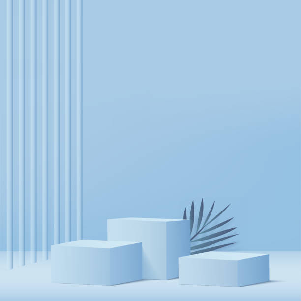 istock 3d blue color podium and minimal blue color wall scene. 3d podium minimal abstract background. Pastel color abstract room design. Vector 1468712378