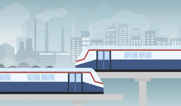 Vector illustration of BTS Sky train in cityscape buildings vector Illustration