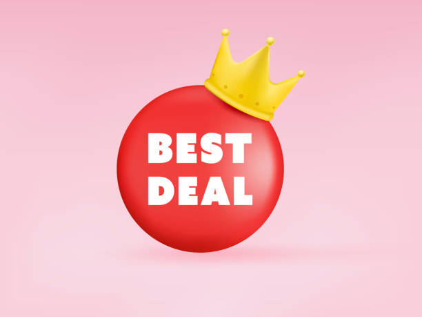 Red button best deal with crown icon symbol and social media communication sign icon on website. 3D technology icon vector design. 3D rendering. vector art illustration