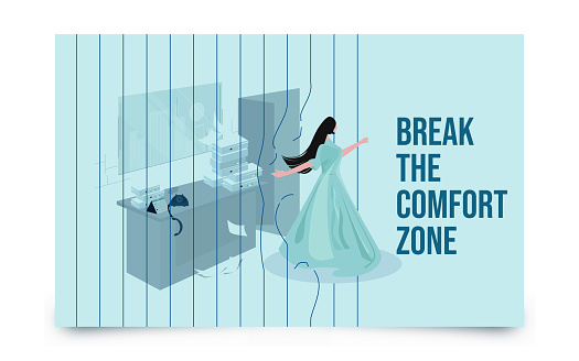 Women Break cage and comfort zone concept. freedom concept , Employee job reduction, unemployment illustration flat design