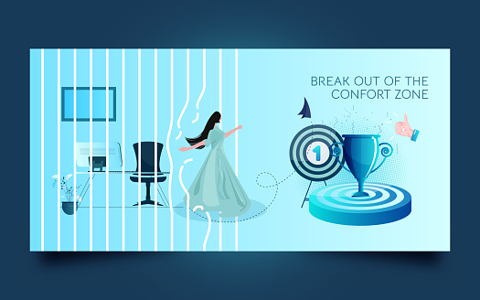 Businesswoman went from comfort zone to success zone stock illustration