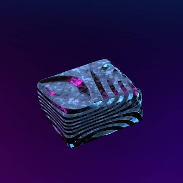 istock 3d rendering abstract cube metal with blue and purple neon light. abstract sci fi scene background. 1468720825
