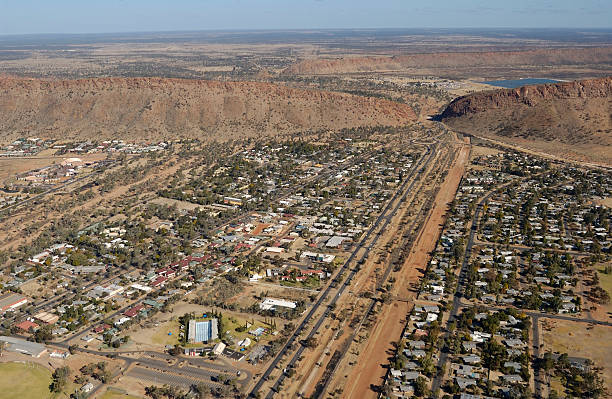 Alice Springs aerial Aerial view of the town of Alice Springs in Central Australia. alice springs photos stock pictures, royalty-free photos & images