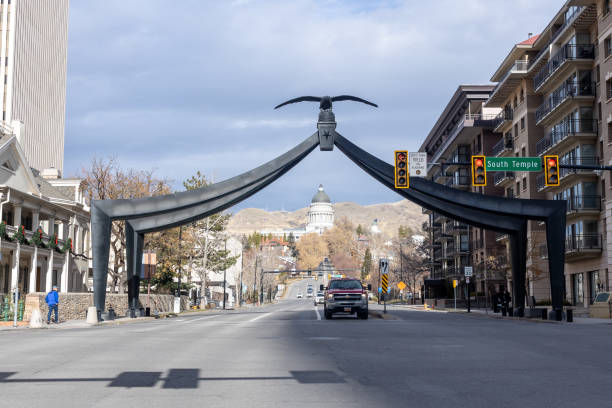 Salt Lake City, Utah, USA- 12/11/2022: road to Utah state Capitol