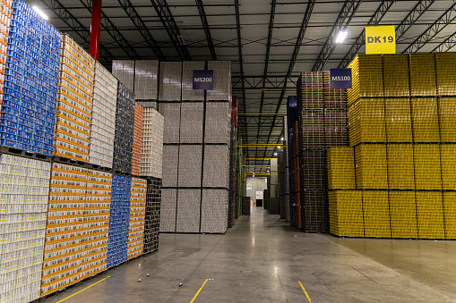 Amarillo, Texas, USA- 11/12/2022: warehouse with aluminum cans