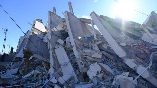 Photo of Structures heavily damaged in Turkey 2023 earthquake.
