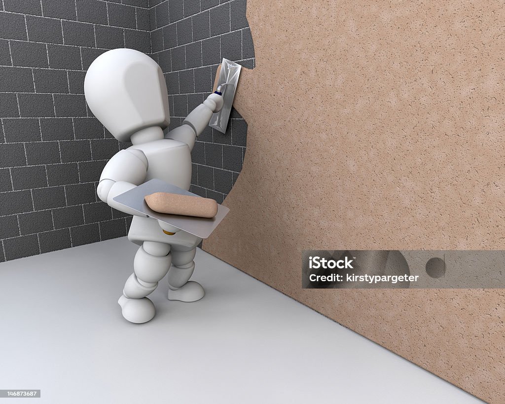 人 plastering 壁 - 3Dのロイヤリティフリーストックフォト