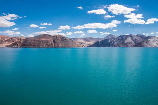 beautiful blue lake landscape of Pangong tso, Leh Ladakh, India