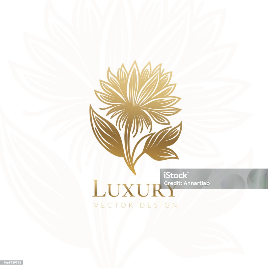 Golden Flower Logo On A White Background Vector Template Motif Luxury