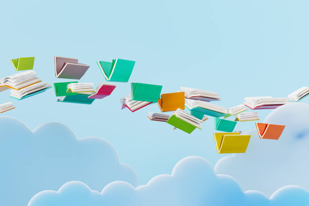 istock 3D rendering of colorful books flying in blue sky 1468740064