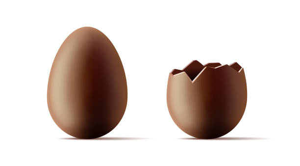 illustrazioni stock, clip art, cartoni animati e icone di tendenza di illustrazione 3d dell'uovo di pasqua di cioccolato, parte intera e mezza rotta, stile di rendering - easter egg easter isolated three dimensional shape